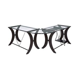 Coaster Home Furnishings CO-800446 Monterey 3-Piece L-Shape Computer Desk Set, Cappuccino and Clear, 68 W x 67 D x 30 H