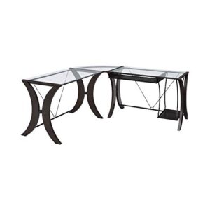 Coaster Home Furnishings CO-800446 Monterey 3-Piece L-Shape Computer Desk Set, Cappuccino and Clear, 68 W x 67 D x 30 H