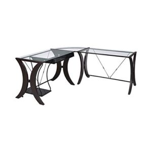 Coaster Home Furnishings CO-800446 Monterey 3-Piece L-Shape Computer Desk Set, Cappuccino and Clear, 68 W x 67 D x 30 H