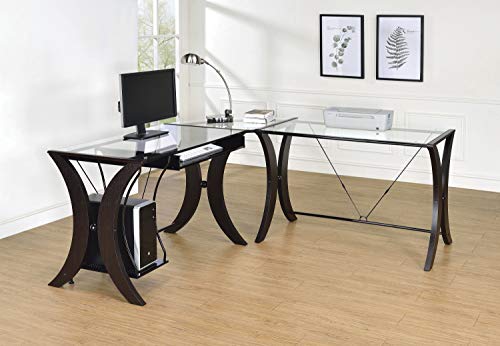 Coaster Home Furnishings CO-800446 Monterey 3-Piece L-Shape Computer Desk Set, Cappuccino and Clear, 68 W x 67 D x 30 H