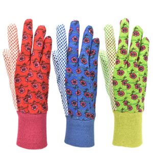g & f 1852-3 women soft jersey garden gloves, women work gloves, 3-pairs green/pink/blue per pack