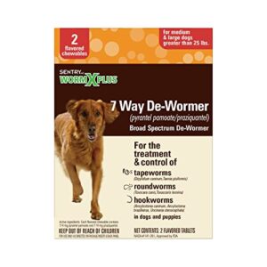 sentry hc worm x plus 7 way de-wormer (pyrantel pamoate/ praziquantel), for medium and large dogs over 25 lbs, 2 count