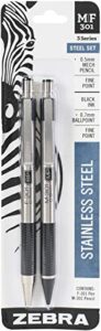 zebra pen stainless steel writing set, m-301 mechanical pencil and f-301 mechanical pencil, black grip, 2-pack
