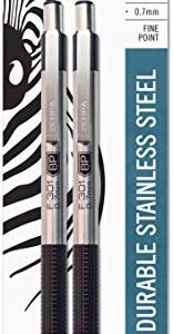 Zebra Pen F-301 Retractable Ballpoint Pen, Stainless Steel Barrel, Fine Point, 0.7mm, Black Ink, 2-Pack