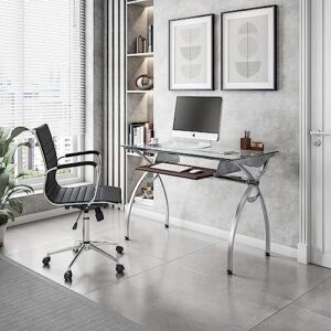 Techni Mobili Modern Work Desk-43.25” Wide Tray-Perfect Clear Contempo Glass Top Computer Desk with Pull Out Keyboard Panel, 43.25" W