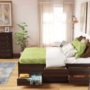 Prepac Tall Queen Captain's Platform Storage Bed with 12 Drawers, Espresso