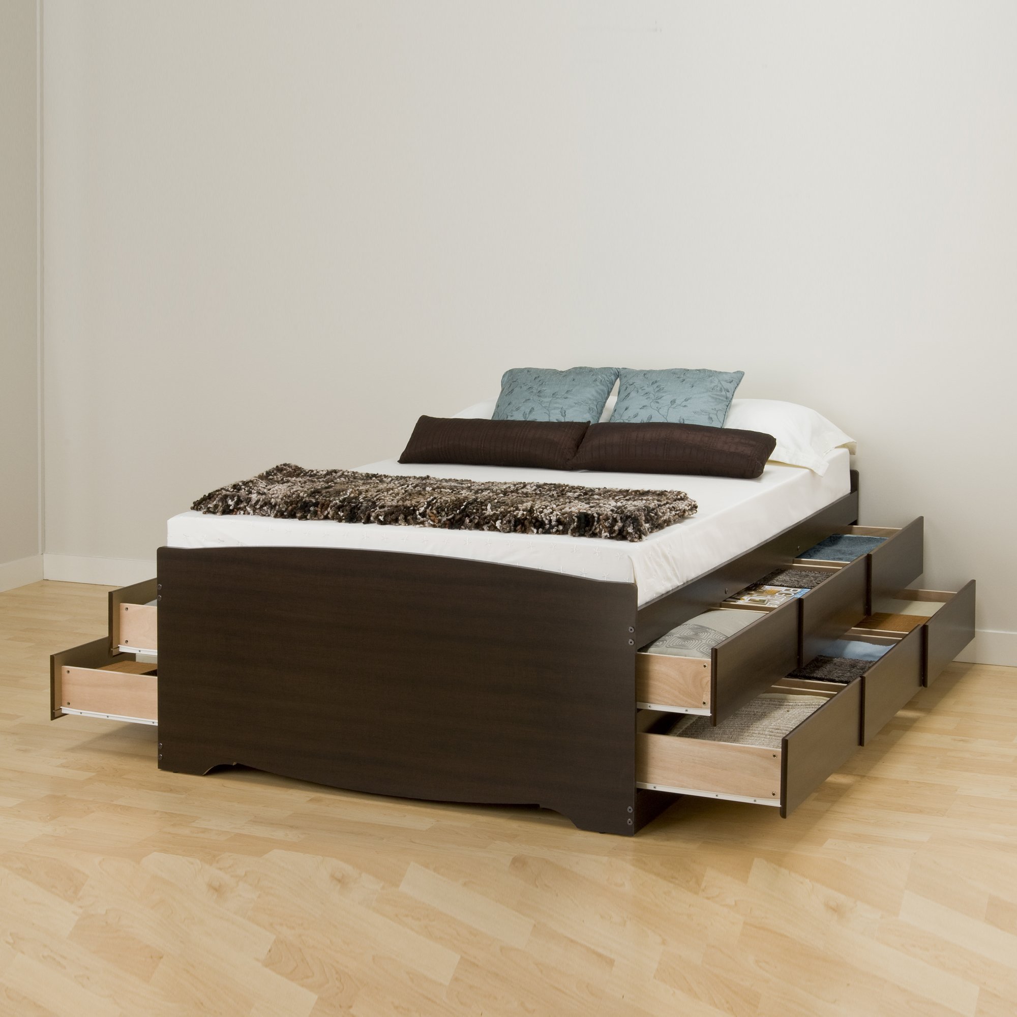 Prepac Tall Queen Captain's Platform Storage Bed with 12 Drawers, Espresso