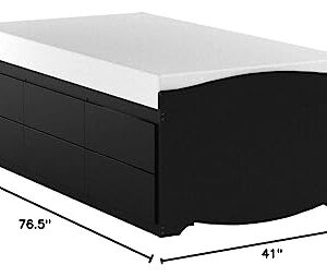 Prepac Captain's Platform Storage Bed with 6 Drawers, Twin, Black