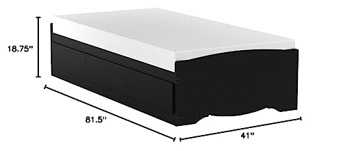 Prepac Twin XL Mate's Platform Storage Bed with 3 Drawers, Black