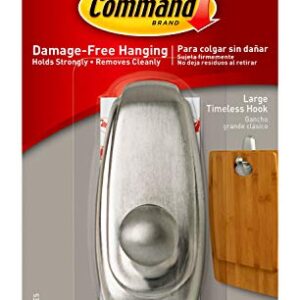 Command Large Timeless Hook, Brushed Nickel, 1-Hook, 2-Strips, Decorate Damage-Free