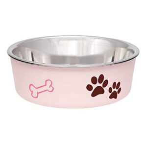 loving pets - bella bowls - dog food water bowl no tip stainless steel pet bowl no skid spill proof (medium, paparazzi pink)