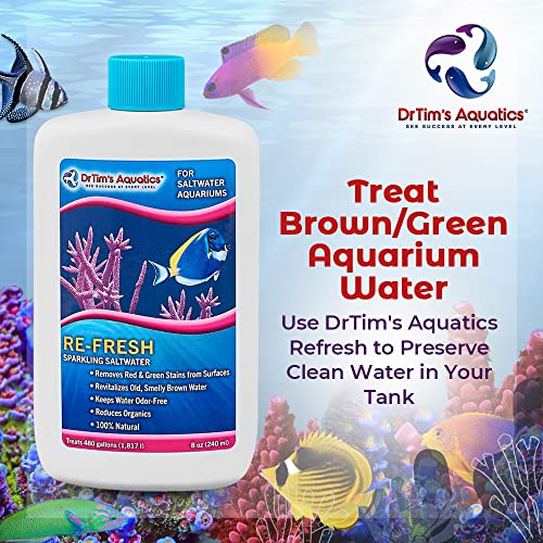 DrTim’s Aquatics Re-Fresh for Saltwater Aquariums – 100% Natural Fish Tank Sanitizer & Revitalizer Conditioner Solution for Fresh, Crystal-Clear, Sparkling Water - 4oz