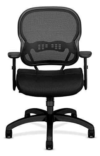 HON Wave Office Chair Mid Back Mesh Ergonomic Computer Desk Chair - Adjustable Arms, Lumbar Support, Synchro-Tilt Tension Angle Lock Recline, Comfortable Cushion, 360 Swivel Rolling Wheels - Black