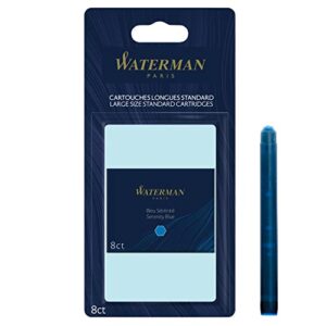 waterman fountain pen ink cartridges, long, serenity blue, 8 count, blister pack