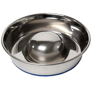 ourpets durapet slow feed premium stainless steel dog bowl, silver, small (2040010300)