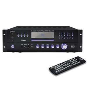 pyle home 4 channel pre amplifier receiver - 1000 watt compact rack mount home theater-stereo surround sound preamp receiver w/ audio/video system, cd/dvd player, am/fm radio, mp3/usb reader pd1000a