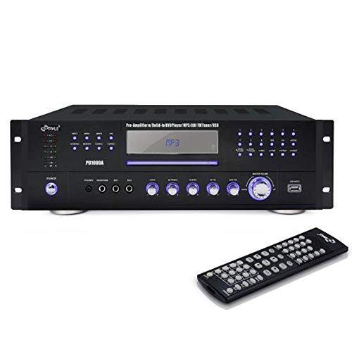 Pyle Home 4 Channel Pre Amplifier Receiver - 1000 Watt Compact Rack Mount Home Theater-Stereo Surround Sound Preamp Receiver W/ Audio/Video System, CD/DVD Player, AM/FM Radio, MP3/USB Reader PD1000A