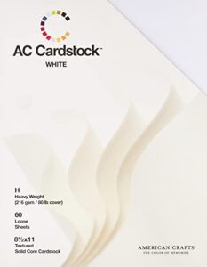 8.5 x 11-inch white ac cardstock pack by american crafts | includes 60 sheets of heavy weight, textured white cardstock