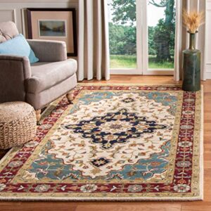 safavieh heritage collection area rug - 5' x 8', ivory & red, handmade traditional oriental wool, ideal for high traffic areas in living room, bedroom (hg760a)