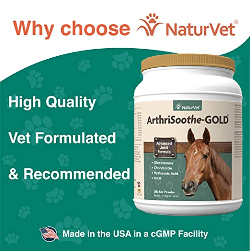 NaturVet ArthriSoothe Gold Advanced Joint Horse Supplement Powder – For Healthy Joint Function in Horses – Includes Glucosamine, MSM, Chondroitin, Hyaluronic Acid – 60 Day Supply