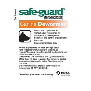 Safe-Guard (fenbendazole) Canine Dewormer for Dogs, 1gm pouch (ea. pouch treats 10lbs.)