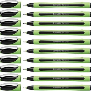 Schneider Xpress Premium Fineliner, 0.8 mm Porous Point, Light Green Barrel, Black Ink, Box of 10 Pens (190001)