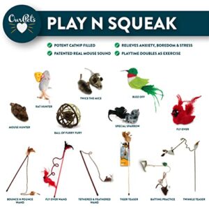 Our Pets Play-N-Squeak Batting Practice Interactive Cat Toy (Cat Toys for Stimulating Play with Real Mouse Sound, Catnip Toys to Entice Hunting Instincts) Brown 4.5 x 1.6 x 7.8 inches