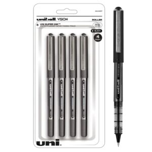 uni-ball vision rollerball pens fine point micro tip, 0.5mm, black, 4 pack