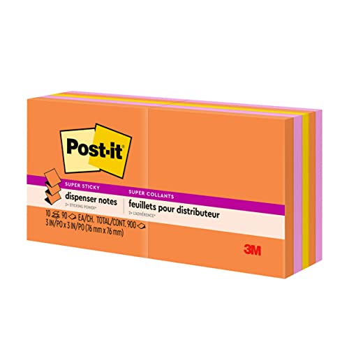Post-it Super Sticky Pop-up Notes, 3x3 in, 10 Pads, 2x the Sticking Power, Rio de Janerio Collection, Bright Colors (Orange, Pink, Blue, Green),Recyclable (R330-10SSAU)