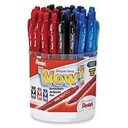 pentel ballpoint pen, retractable, rubber grip, medium, 36 pens per display, assorted (penbk4403)