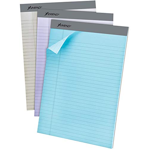 Ampad Evidence Pastel Perforated Pad, Size 8-1/2 x 11-3/4, Assorted ( Blue, Gray, Orchid), Legal Ruling, 50 Sheets per Pad, 6 Pack (20-602R)