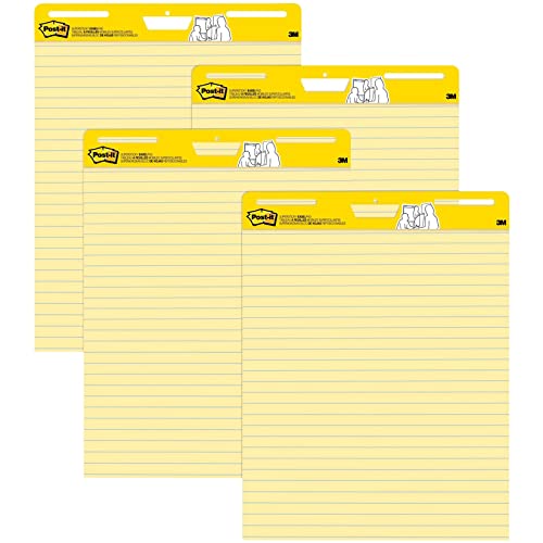 Post-it Super Sticky Easel Pad, 25 in x 30 in Sheets, Yellow Paper with Lines, 30 Sheets/Pad, 4 Pads/Pack, Great for Virtual Teachers and Students (561 VAD 4PK)