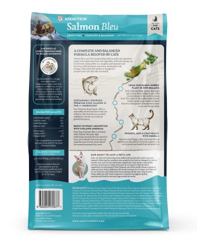 Addiction Salmon Bleu - Dry Cat Food - Complete and Balanced Diet - Skin and Coat Health Dog Formula - Features Premium King Salmon - 4 pounds