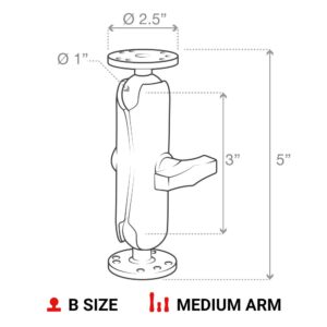 RAM Mounts Universal Double Ball Mount with Two Round Plates RAM-B-101U with Medium Arm for Drill-down Mounting