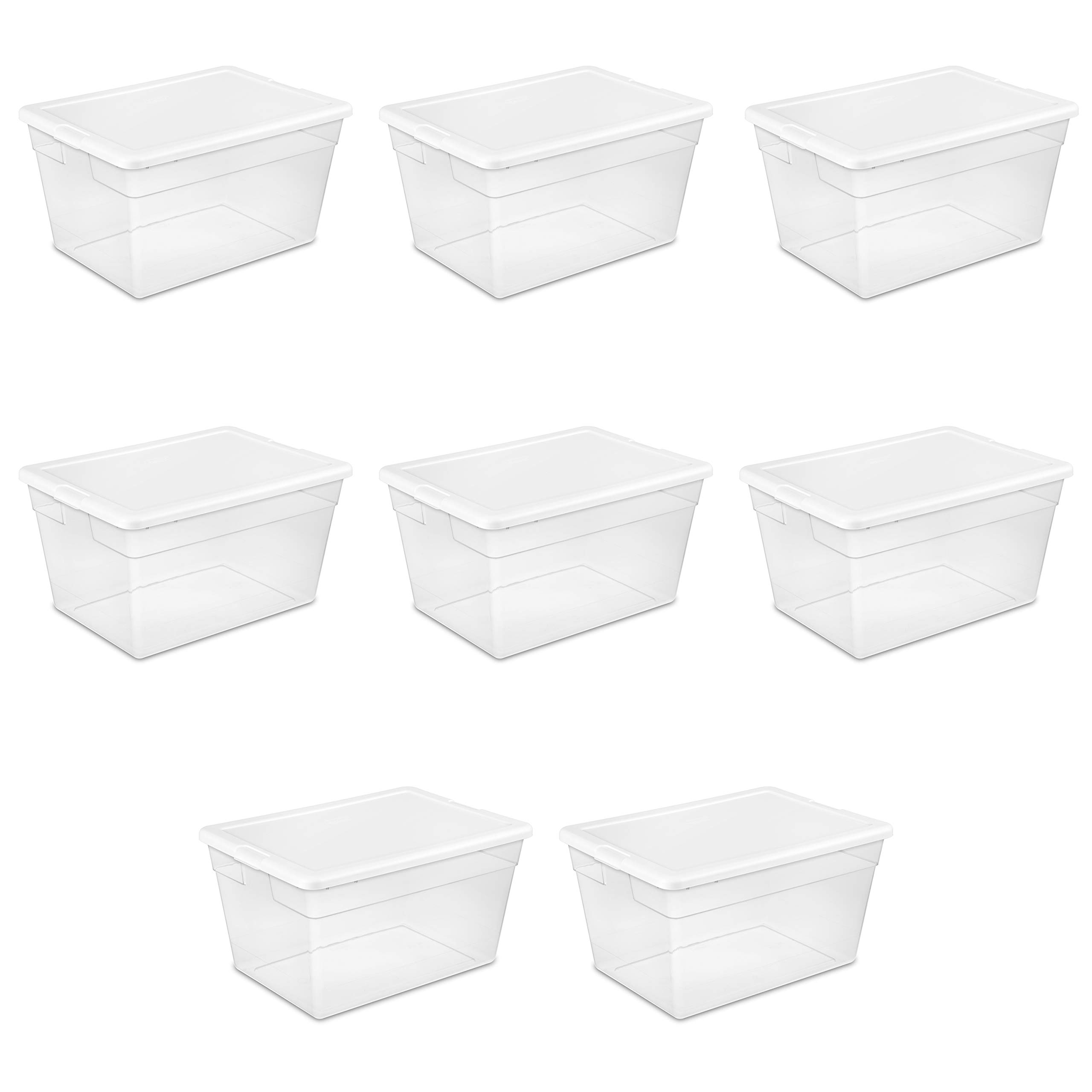 Sterilite 16598008 56 Quart/53 Liter Storage Box, White Lid w/ Clear Base, 8-Pack