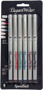 speedball elegant writer calligraphy 6 marker set, assorted colors, 3.0 mm chisel nib tip pens for drawing, journaling, and scrapbooking