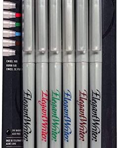 Speedball Elegant Writer Calligraphy 6 Marker Set, Assorted Colors, 3.0 mm Chisel Nib Tip Pens for Drawing, Journaling, and Scrapbooking