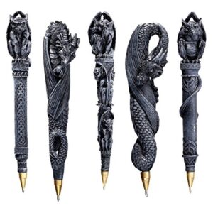 design toscano gargoyles and dragons gothic decor sculptural ball point pens, 5 count (pack of 1), greystone