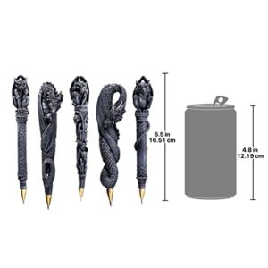 Design Toscano Gargoyles and Dragons Gothic Decor Sculptural Ball Point Pens, 5 Count (Pack of 1), Greystone