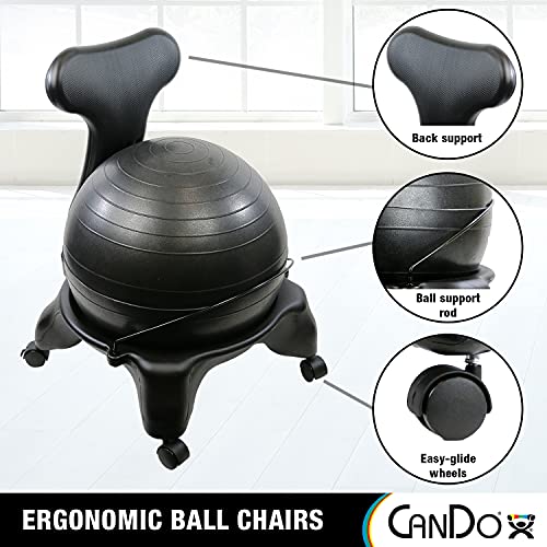 CANDO Ball Chair Inflatable Ergonomic Active Seating Exercise Ball Chair with Air Pump for Home, Office, and Classroom,Black, 22"