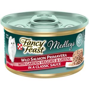 purina fancy feast wet cat food medleys wild salmon primavera with tomatoes carrots and spinach in silky broth - (24) 3 oz. cans