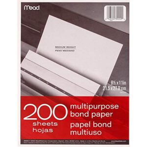 mead multipurpose paper, 8-1/2" x 11", letter size, bond, white, 200 sheets/pack (39200)