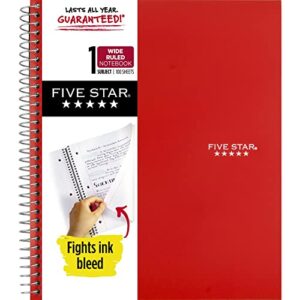 five star spiral notebook, 1 subject, wide ruled paper, 10-1/2" x 8", 100 sheets, assorted colors, color will vary, 1 count (05200)