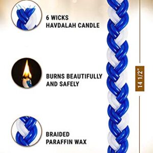 Braided Havdalah Candle - Large Blue and White Paraffin Wax - Handcrafted Havdallah Candle - Shabbat Judaica Gift - Ner Mitzvah