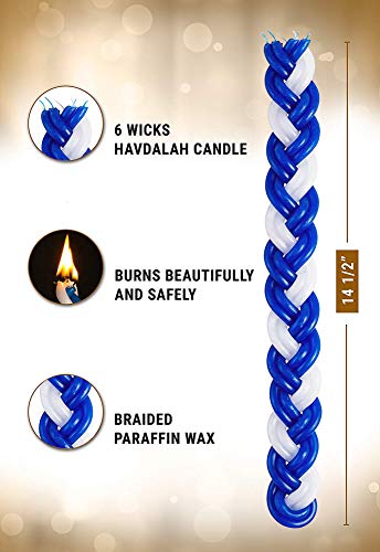 Braided Havdalah Candle - Large Blue and White Paraffin Wax - Handcrafted Havdallah Candle - Shabbat Judaica Gift - Ner Mitzvah