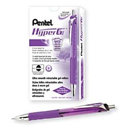 pentel hyper g retractable liquid gel pen, 0.7 millimeter medium tip, violet ink, box of 12 (kl257-v)