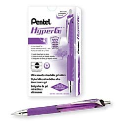 Pentel Hyper G Retractable Liquid Gel Pen, 0.7 Millimeter Medium Tip, Violet Ink, Box of 12 (KL257-V)