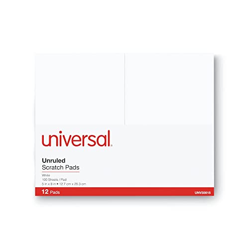 Universal M9-35615 100-Sheet 5 in. x 8 in. Unruled Scratch Pads - White (12-Piece/Pack)