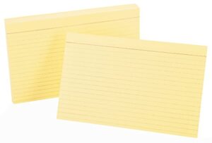 oxford ruled color index cards, 5" x 8", canary, 100 per pack (7521 can)