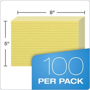Oxford Ruled Color Index Cards, 5" x 8", Canary, 100 Per Pack (7521 CAN)